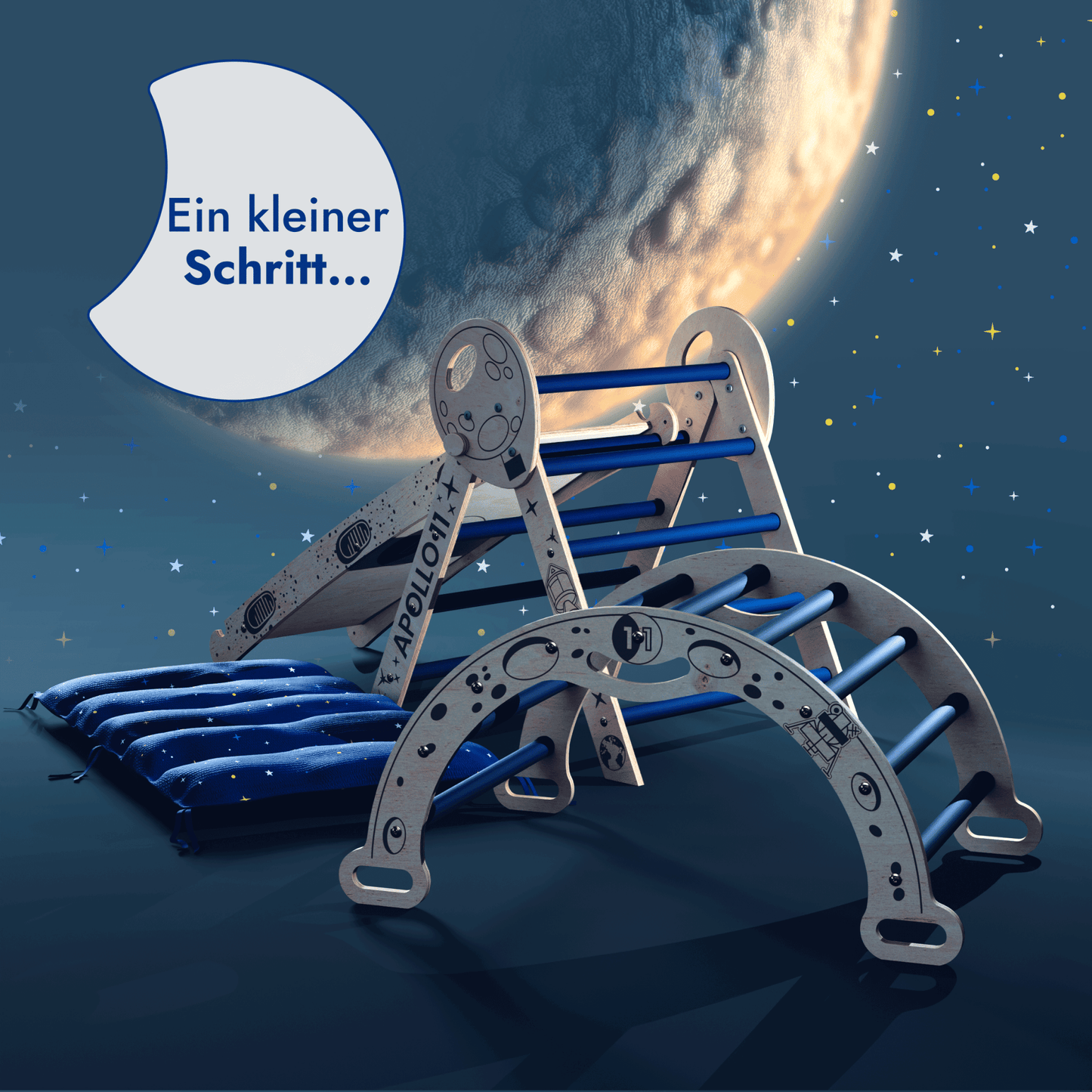 4in1 Kletterset für Kinder: Kletterbogen, Pikler-Dreieck, Rutschbrett, Kissen