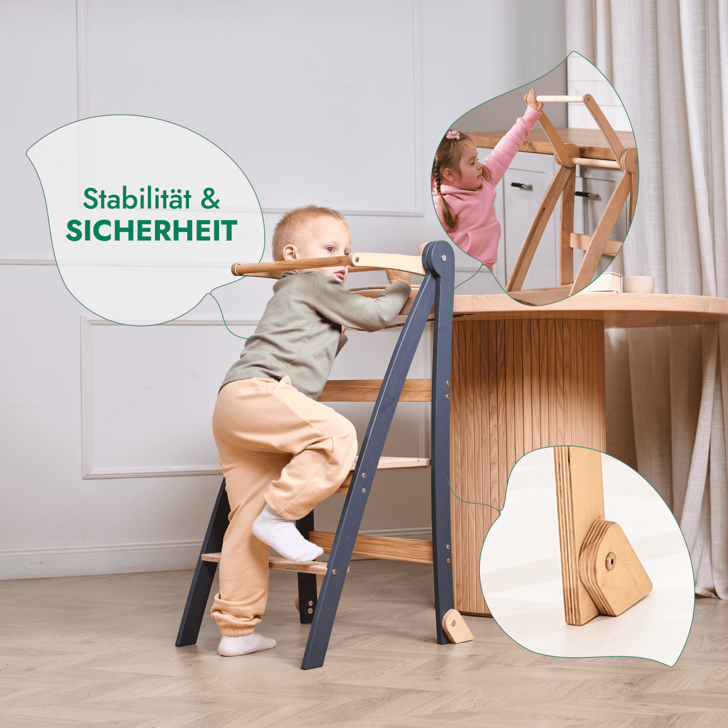 Tritthocker Holz Lernleiter für Kinder Montessori - Grau