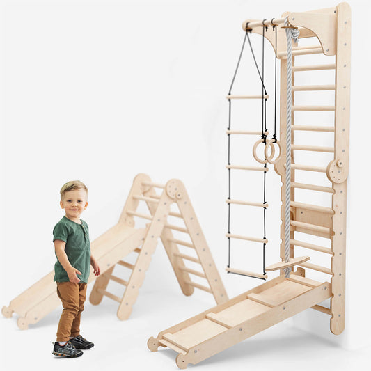 Indoor-Spielplatz für Zuhause: Kletterwand, Kletterdreieck und Klettergerüst im Kinderzimmer