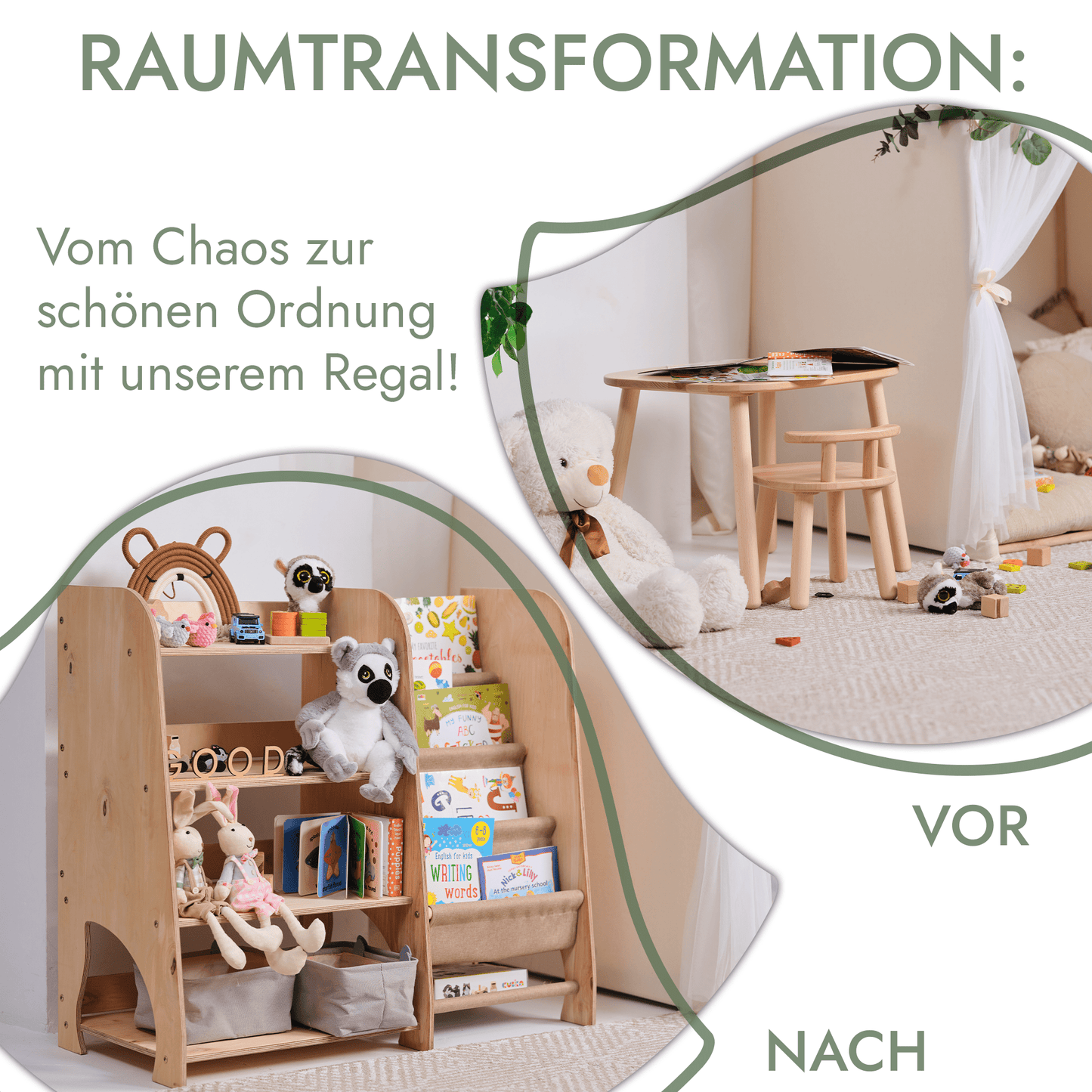 2in1 Kinderregal für Bücher und Spielzeug - Montessori