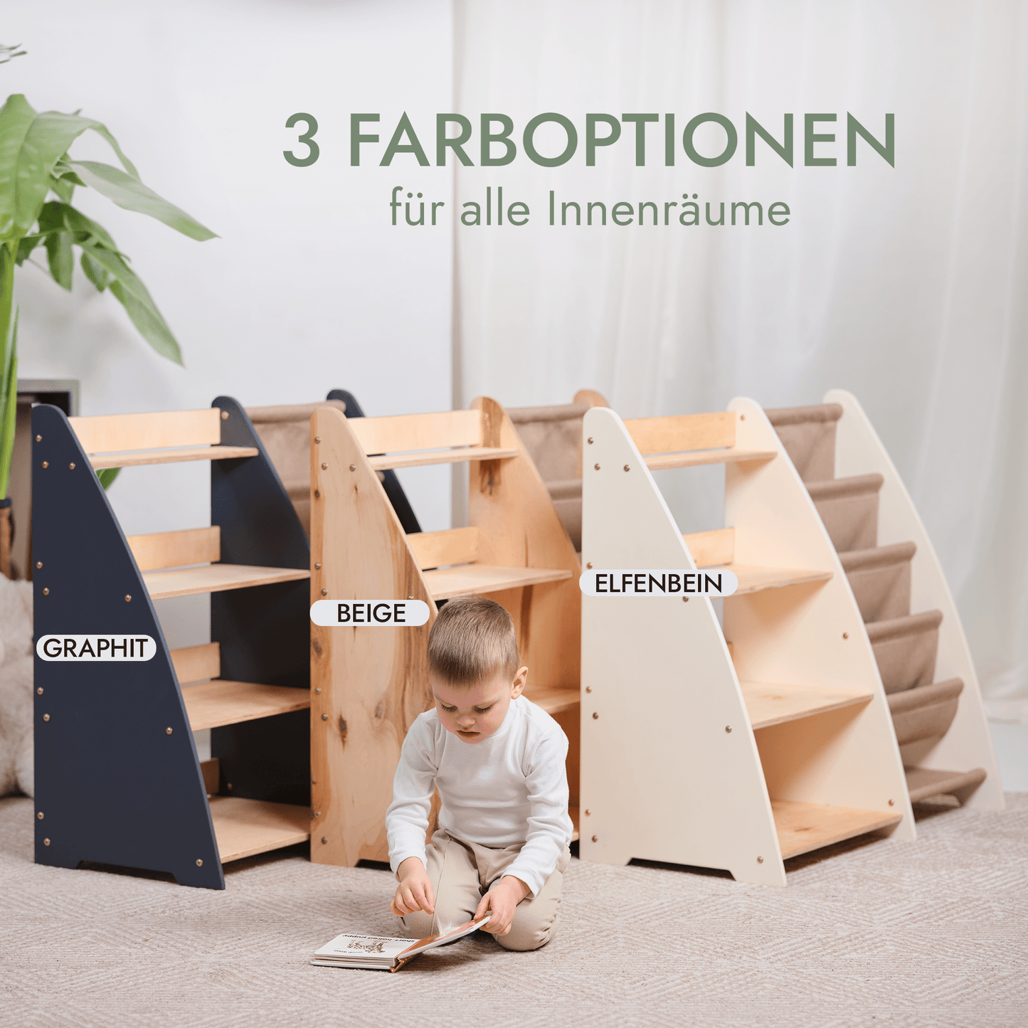 2in1 Kinderregal für Bücher und Spielzeug - Montessori Beige