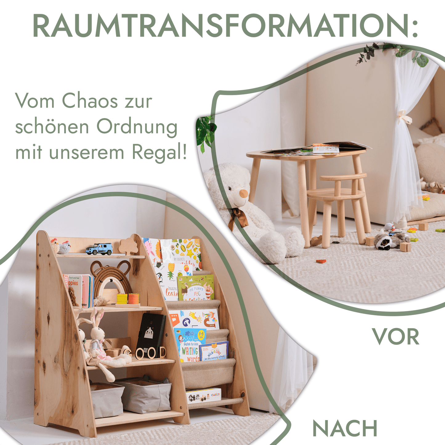 2in1 Kinderregal für Bücher und Spielzeug - Montessori Beige