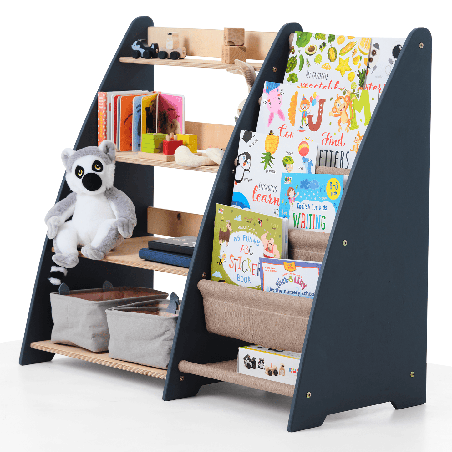2in1 Kinderregal für Bücher und Spielzeug - Montessori Beige