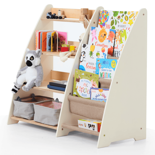 2in1 Kinderregal für Bücher und Spielzeug - Montessori Beige