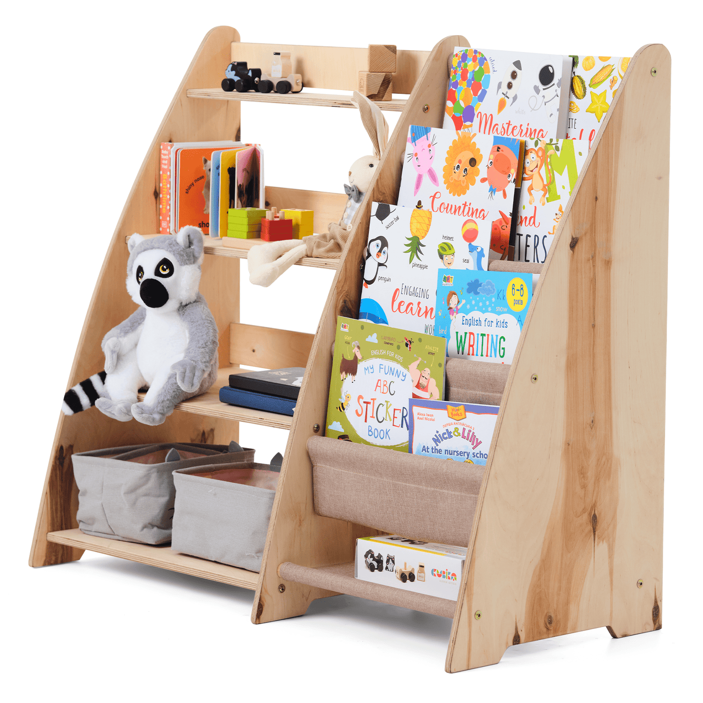 2in1 Kinderregal für Bücher und Spielzeug - Montessori Beige