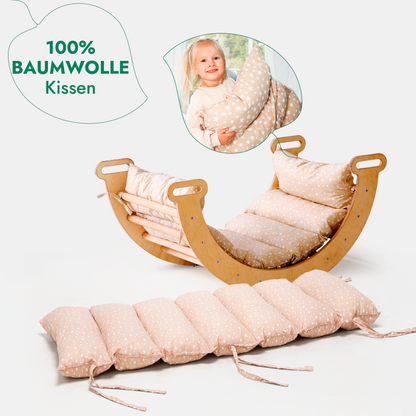 4in1 Kletterset: Klettergerüst, Kletterdreieck mit Rutsche, Kletterbogen mit Kissen – Beige