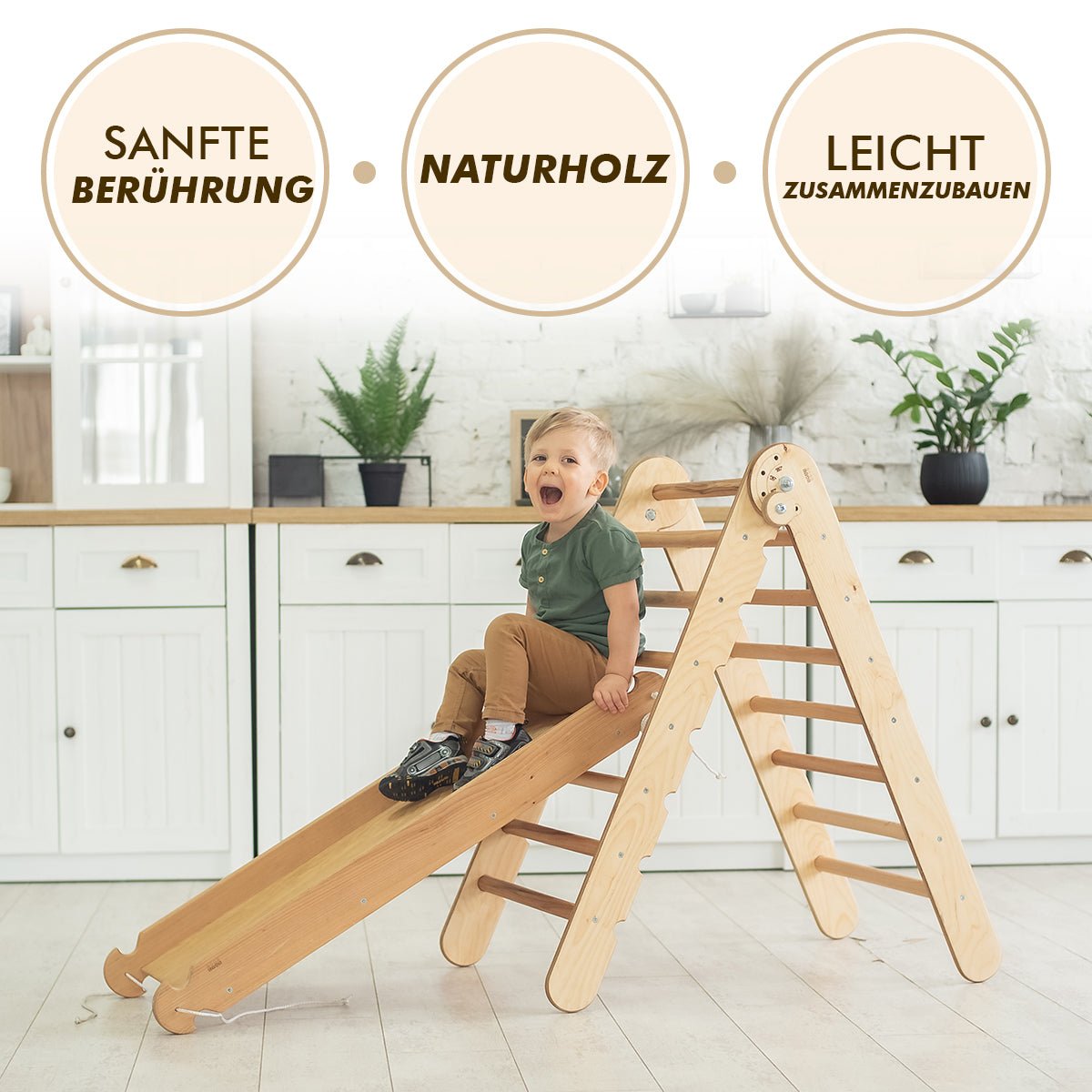 Klettergerüst für Kinder: Kletterdreieck, Kletterbogen, Kletternetz, Rutsche Montessori
