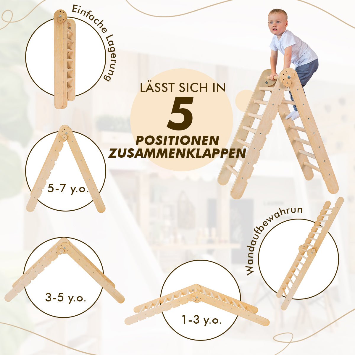 Klettergerüst für Kinder: Kletterdreieck, Kletterbogen, Kletternetz, Rutsche Montessori