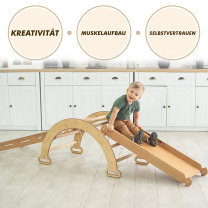 Klettergerüst für Kinder: Kletterdreieck, Kletterbogen, Kletternetz, Rutsche Montessori