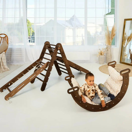 Klettergerüst für Kinder: Kletterdreieck, Kletterbogen, Kletternetz, Rutsche Montessori