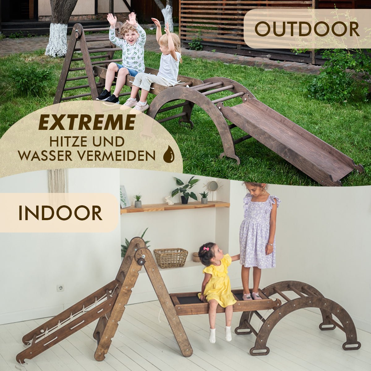 Klettergerüst für Kinder: Kletterdreieck, Kletterbogen, Kletternetz, Rutsche Montessori