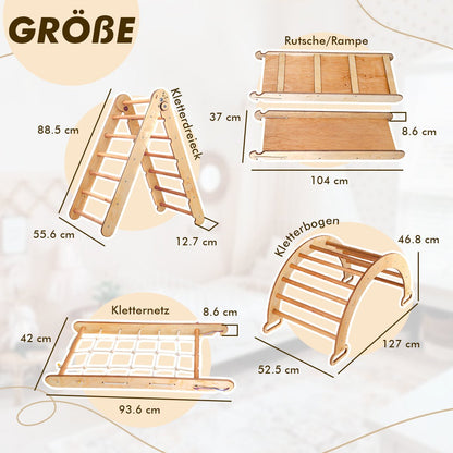 Klettergerüst für Kinder: Kletterdreieck, Kletterbogen, Kletternetz, Rutsche Montessori