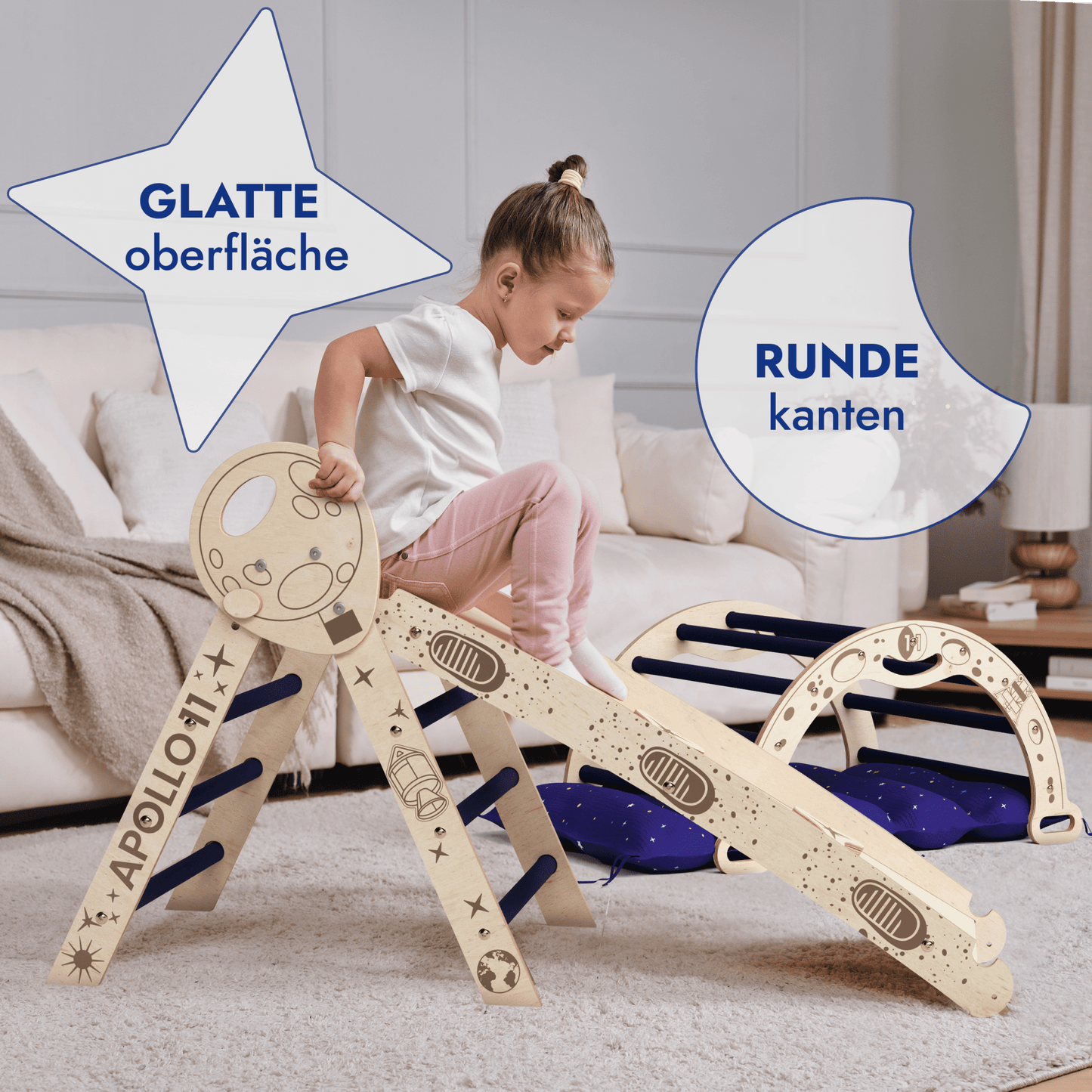 4in1 Kletterset für Kinder: Kletterbogen, Pikler-Dreieck, Rutschbrett, Kissen