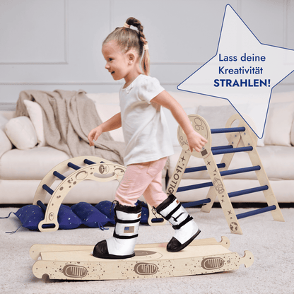 4in1 Kletterset für Kinder: Kletterbogen, Pikler-Dreieck, Rutschbrett, Kissen