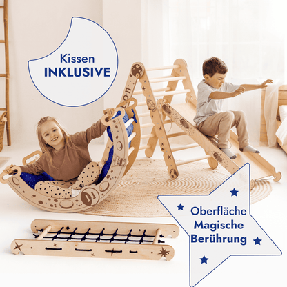 5in1 Kletterset für Kinder: Kletterbogen, Rutschbrett, Pikler-Dreieck, Netz