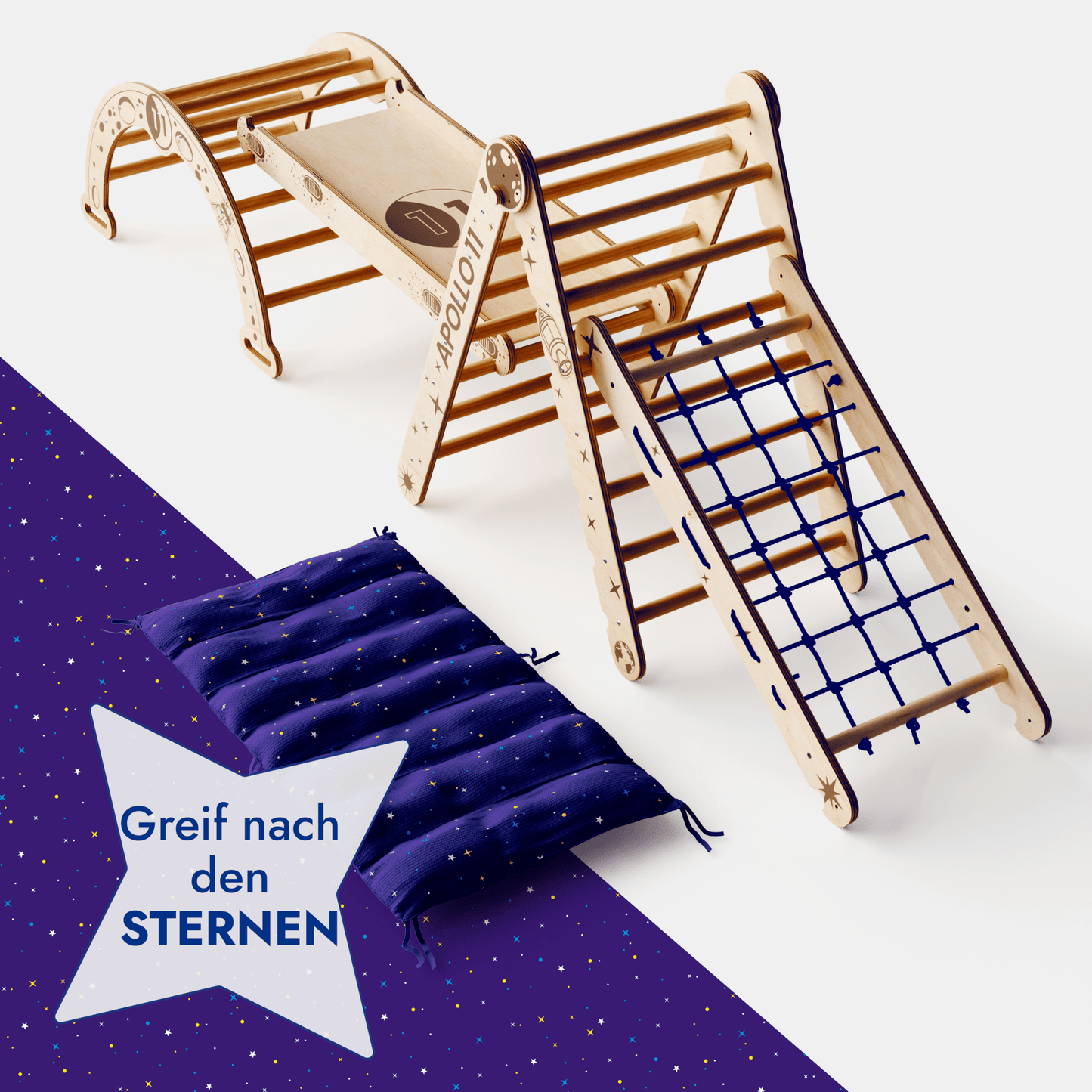 5in1 Kletterset für Kinder: Kletterbogen, Rutschbrett, Pikler-Dreieck, Netz