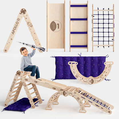 5in1 Kletterset für Kinder: Kletterbogen, Rutschbrett, Pikler-Dreieck, Netz