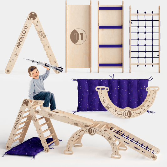 5in1 Kletterset für Kinder: Kletterbogen, Rutschbrett, Pikler-Dreieck, Netz