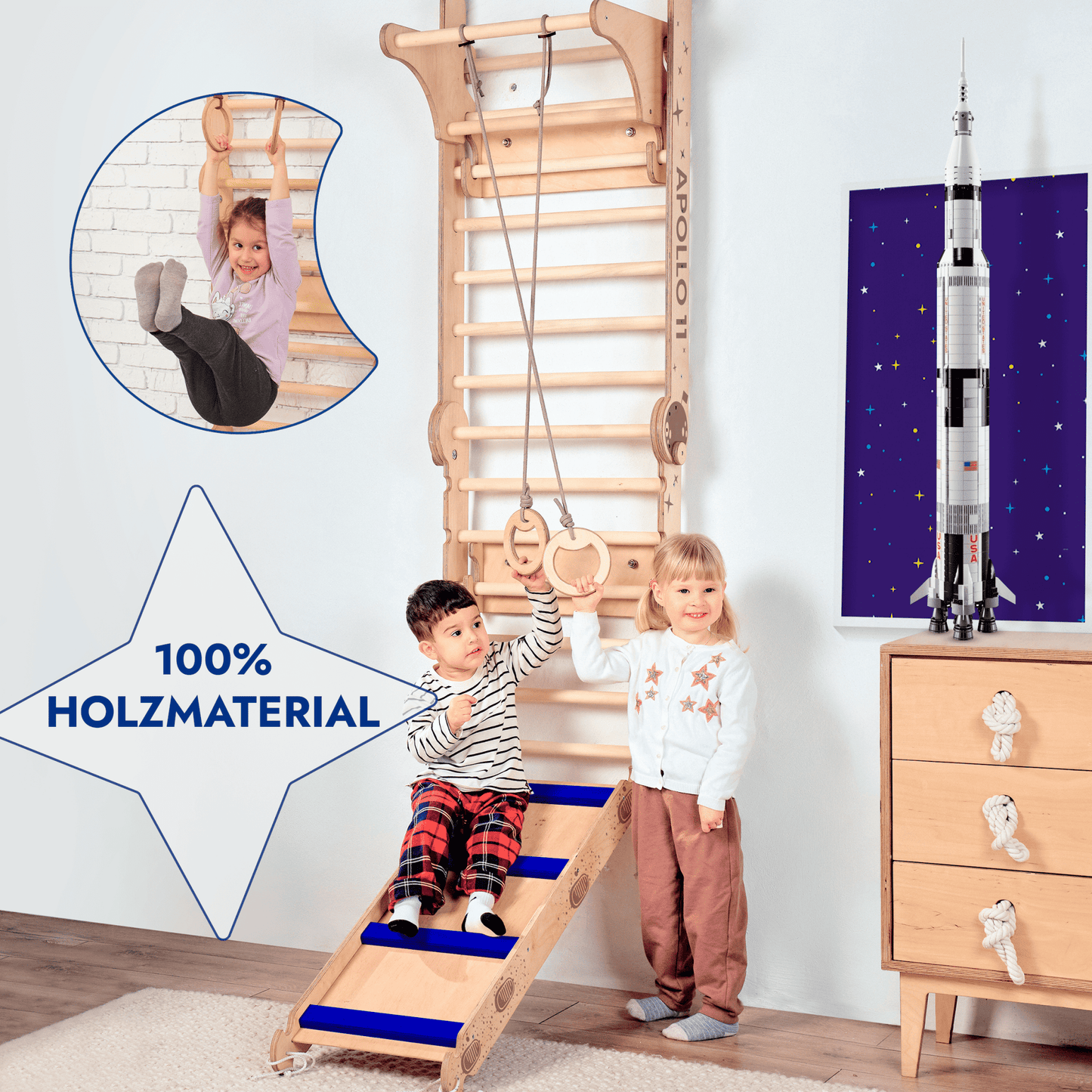 Kletterwand für Kinder, Kletterleiter - Schwedische Wand+ Schaukel+ Rutsche