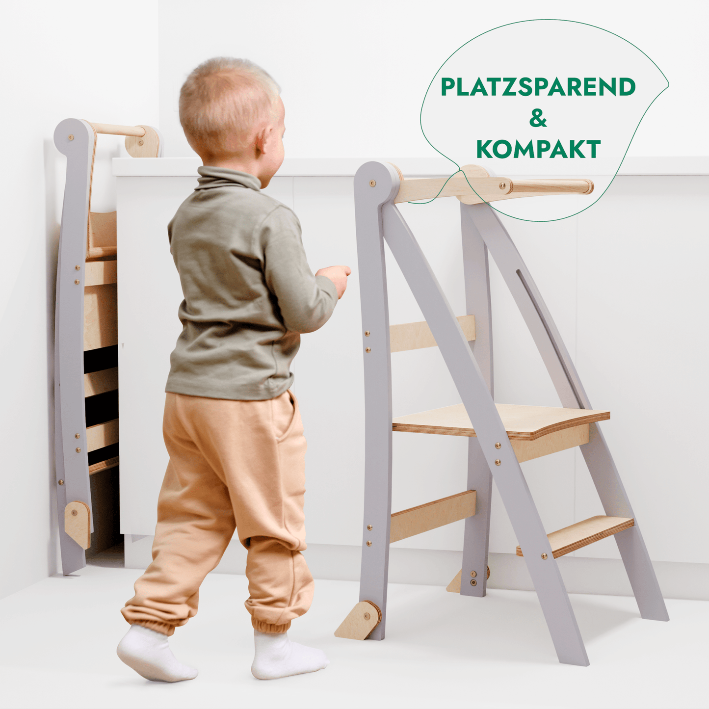 Tritthocker Holz Lernleiter für Kinder Montessori - Beige