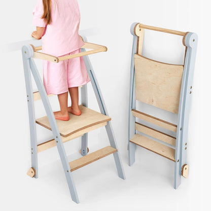 Tritthocker Holz Lernleiter für Kinder Montessori - Grau