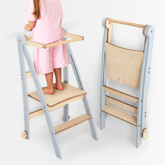 Tritthocker Holz Lernleiter für Kinder Montessori - Grau
