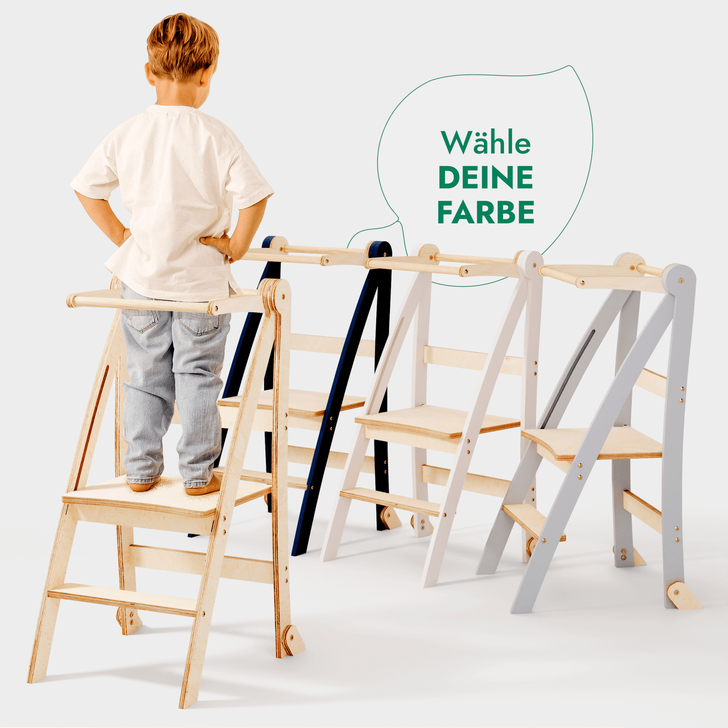 Tritthocker Holz Lernleiter für Kinder Montessori - Beige