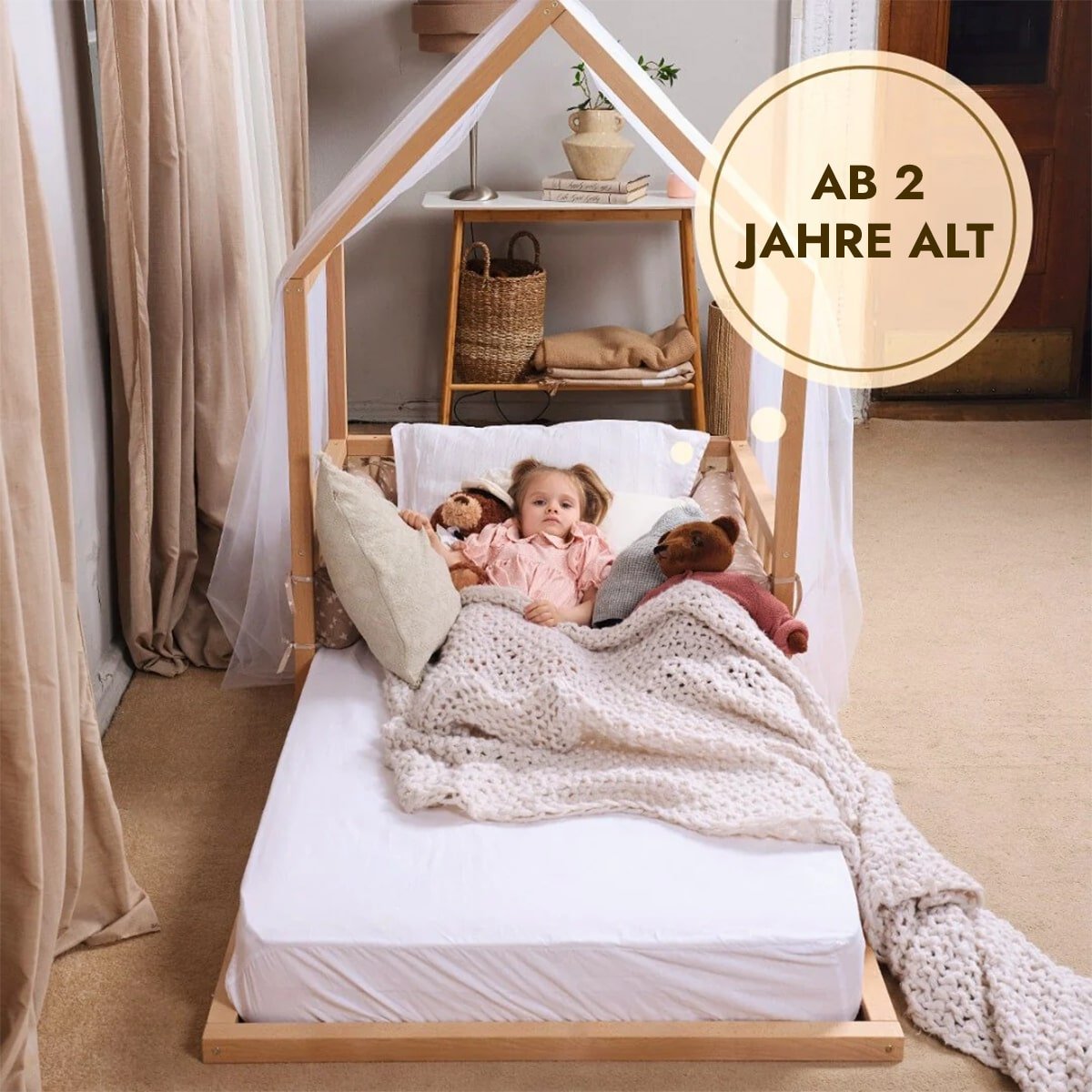 Kinderbett Hausbett für Kinder ab 2 Jahren Montessori Holz