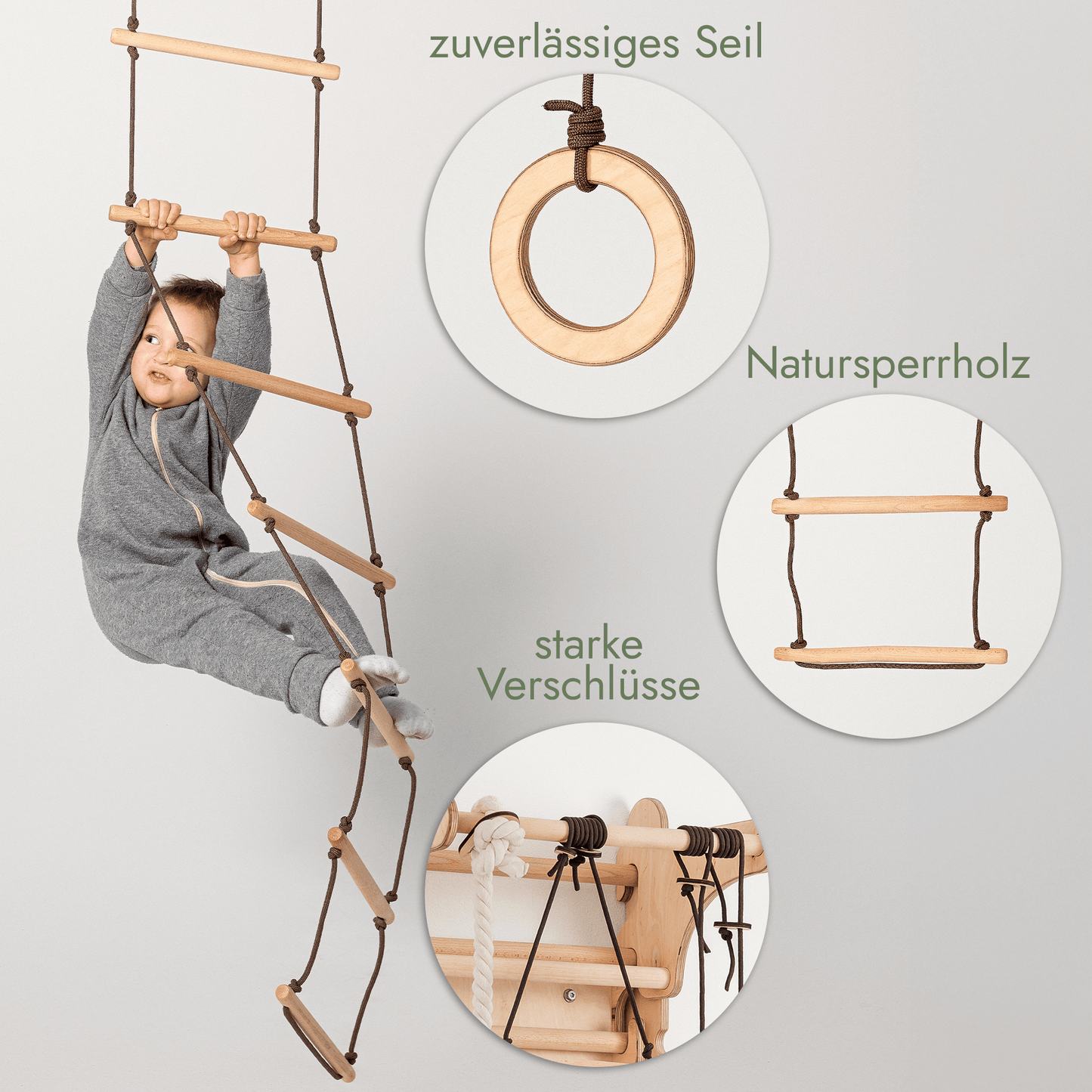 Schaukel Set für Kinder: Scheibe + Ringe + Strickleiter