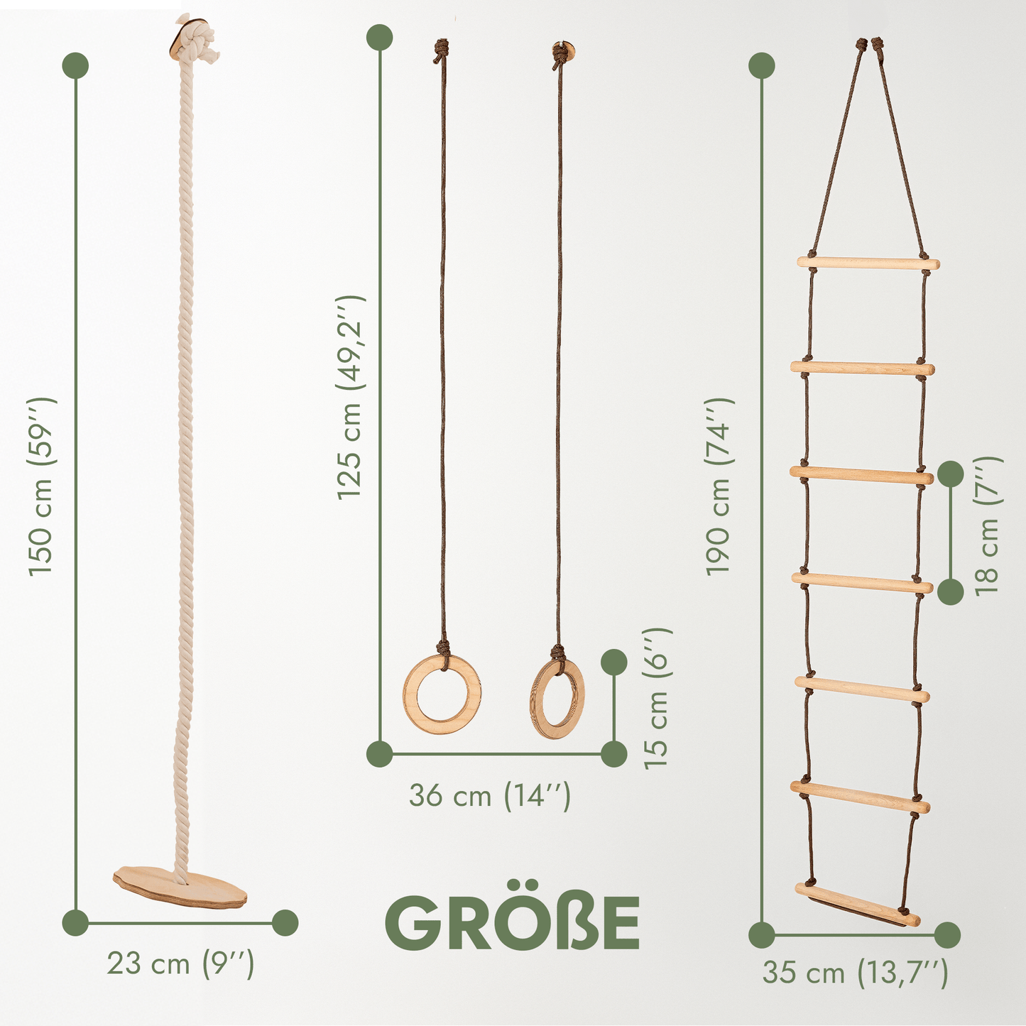 Schaukel Set für Kinder: Scheibe + Ringe + Strickleiter