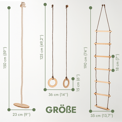 Schaukel Set für Kinder: Scheibe + Ringe + Strickleiter