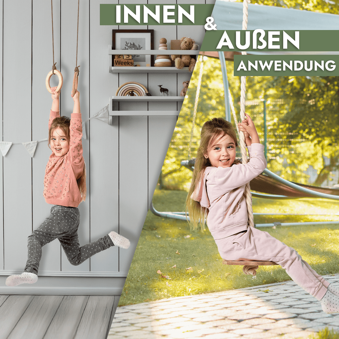 Schaukel Set für Kinder: Scheibe + Ringe + Strickleiter
