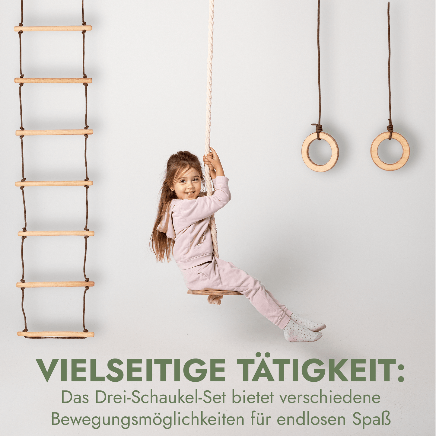 Schaukel Set für Kinder: Scheibe + Ringe + Strickleiter