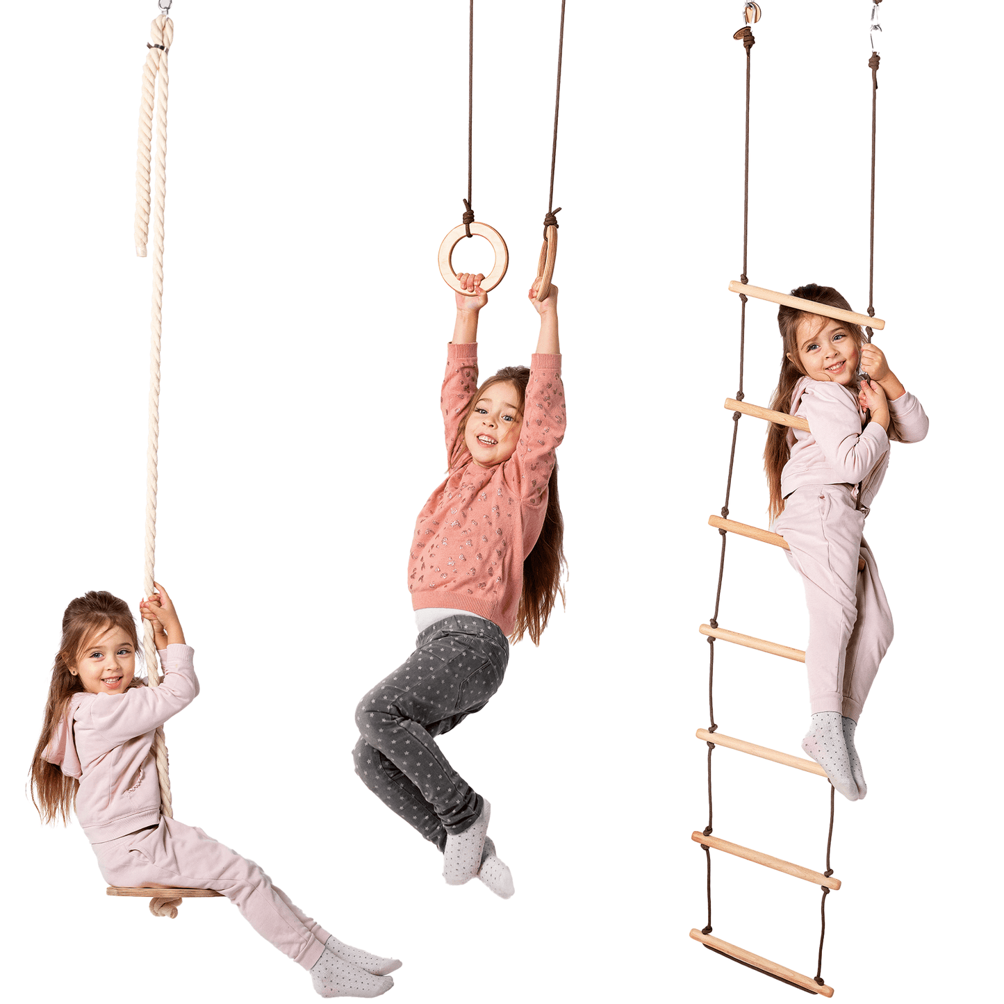 Schaukel Set für Kinder: Scheibe + Ringe + Strickleiter