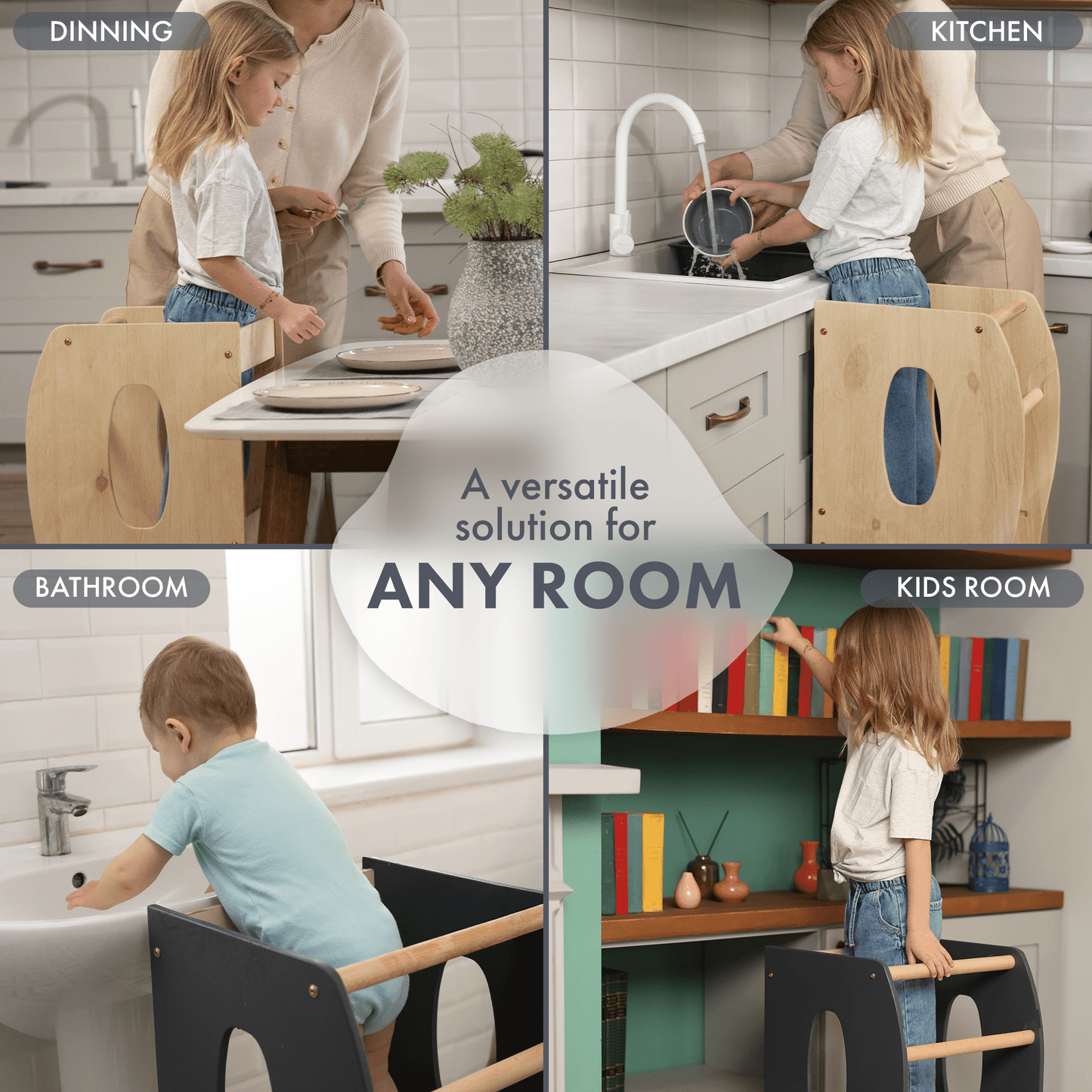 Lernturm Holz Kinderstuhl Montessori  - Beige