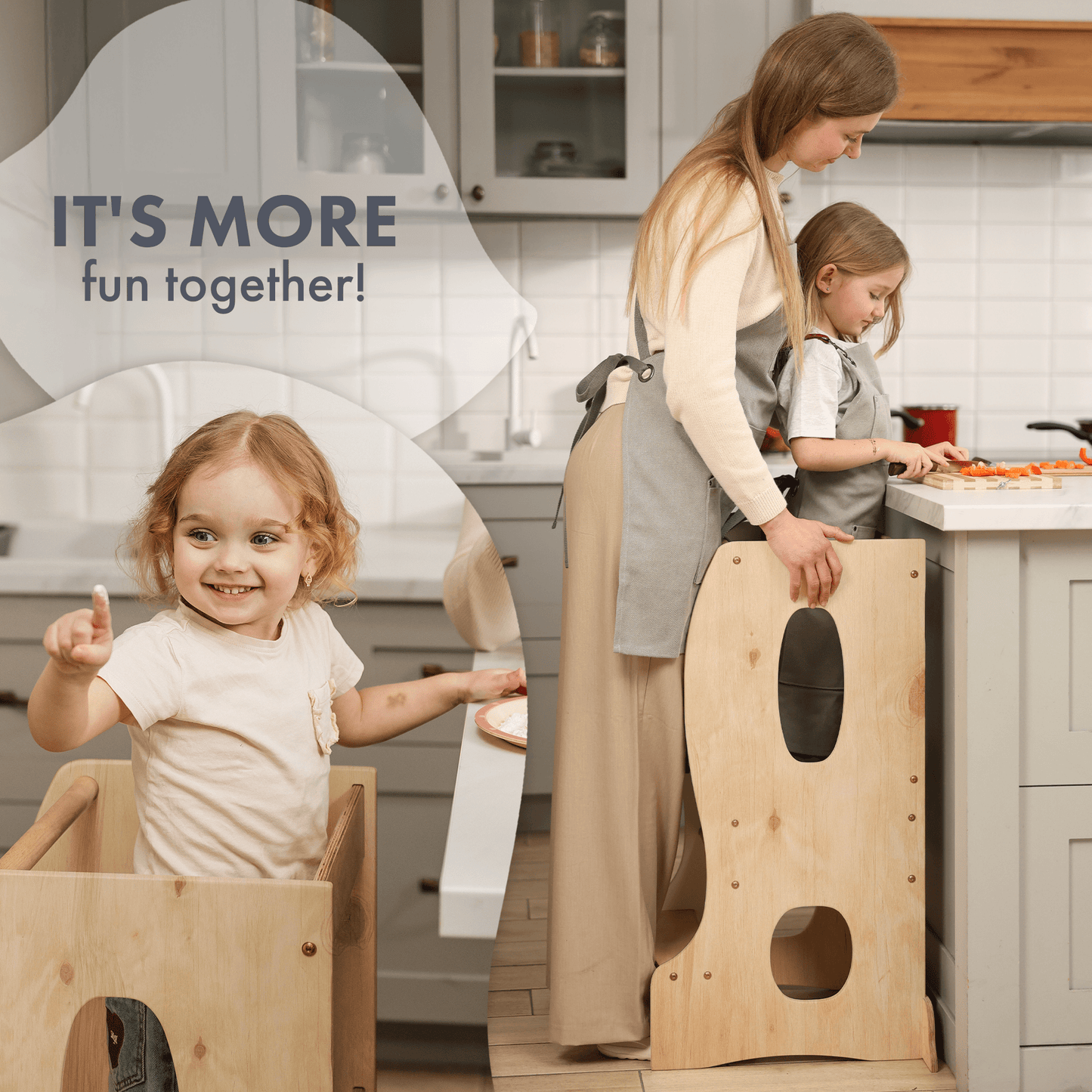 Lernturm Holz Kinderstuhl Montessori  - Beige